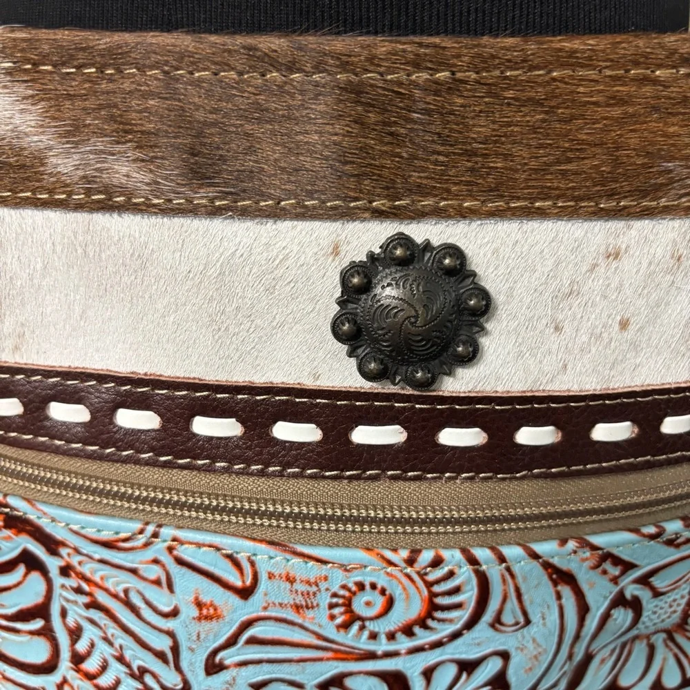 Myra Peridot Crossbody/Shoulder Hairon Leather Canvas Bag - Picture 5 of 16